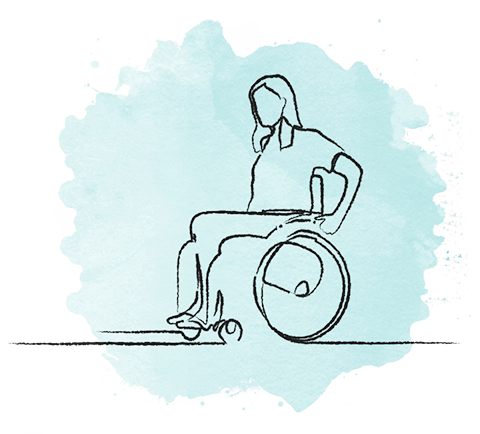 Illustration einer Frau* im Rollstuhl