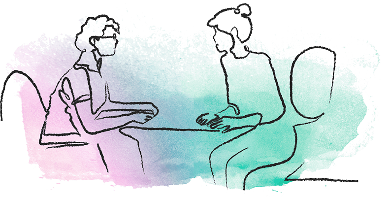 Illustration von zwei Frauen* im Gespräch