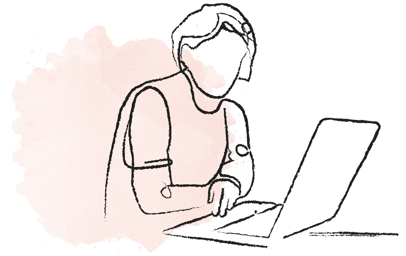 Illustration einer Person, die am Laptop sitzt 