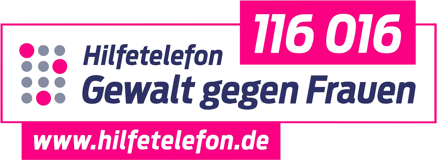 Logo: Hilfetelefon Gewalt gegen Frauen, Telefon 116 016, Internet www.hilfetelefon.de